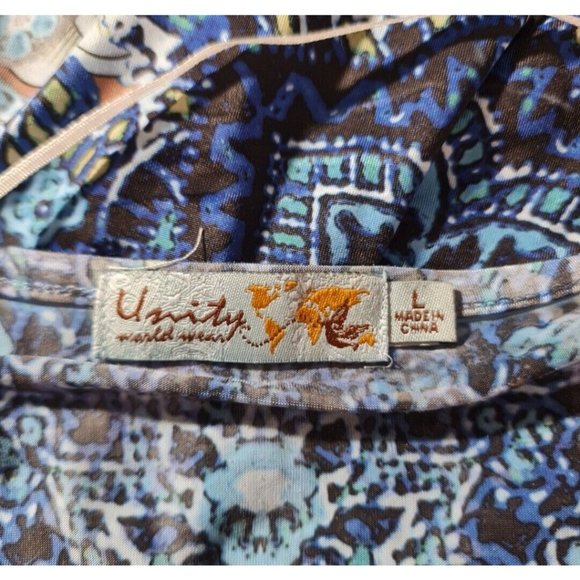 unity world mean Womens Asymmetric Hem Tank Top Flowy Size L Blue Floral  B6P - Picture 5 of 7